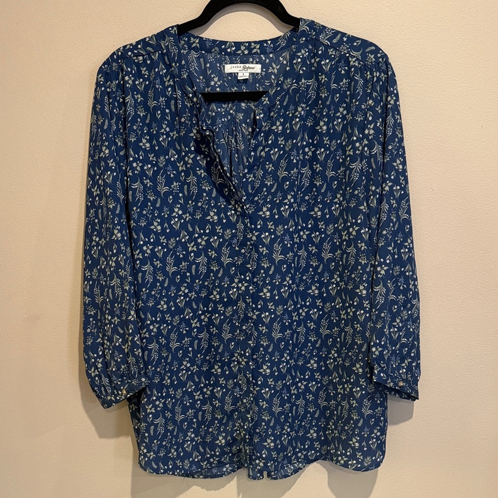 JACHS Girlfriend Blue Floral long sleeve Blouse Girly Coastal Grandma Romantic